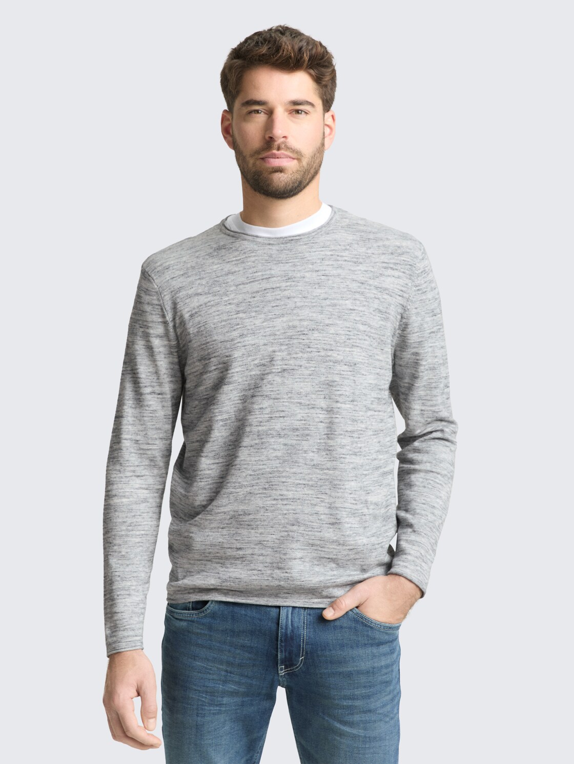 Thumbnail - TOM TAILOR Herren Strickpullover in Melange-Optik, blau, Meliert, Gr. S