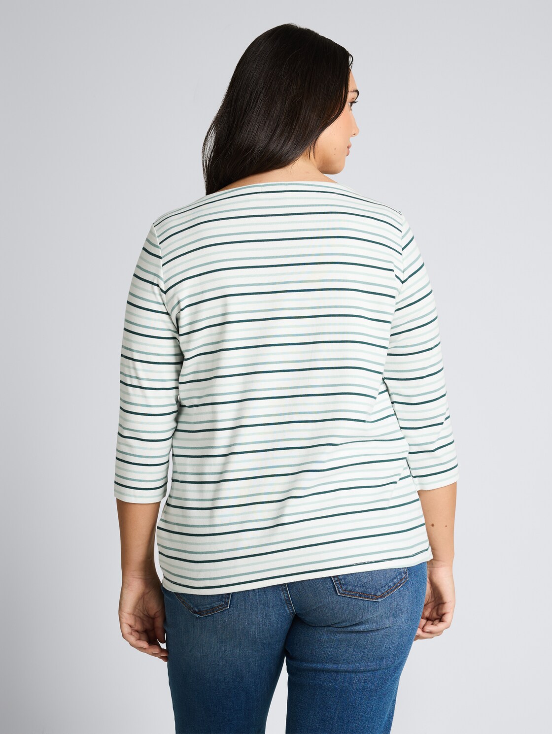 Thumbnail - TOM TAILOR Damen Plus Size - Langarmshirt mit Streifenmuster, grün, Gestreift, Gr. 50