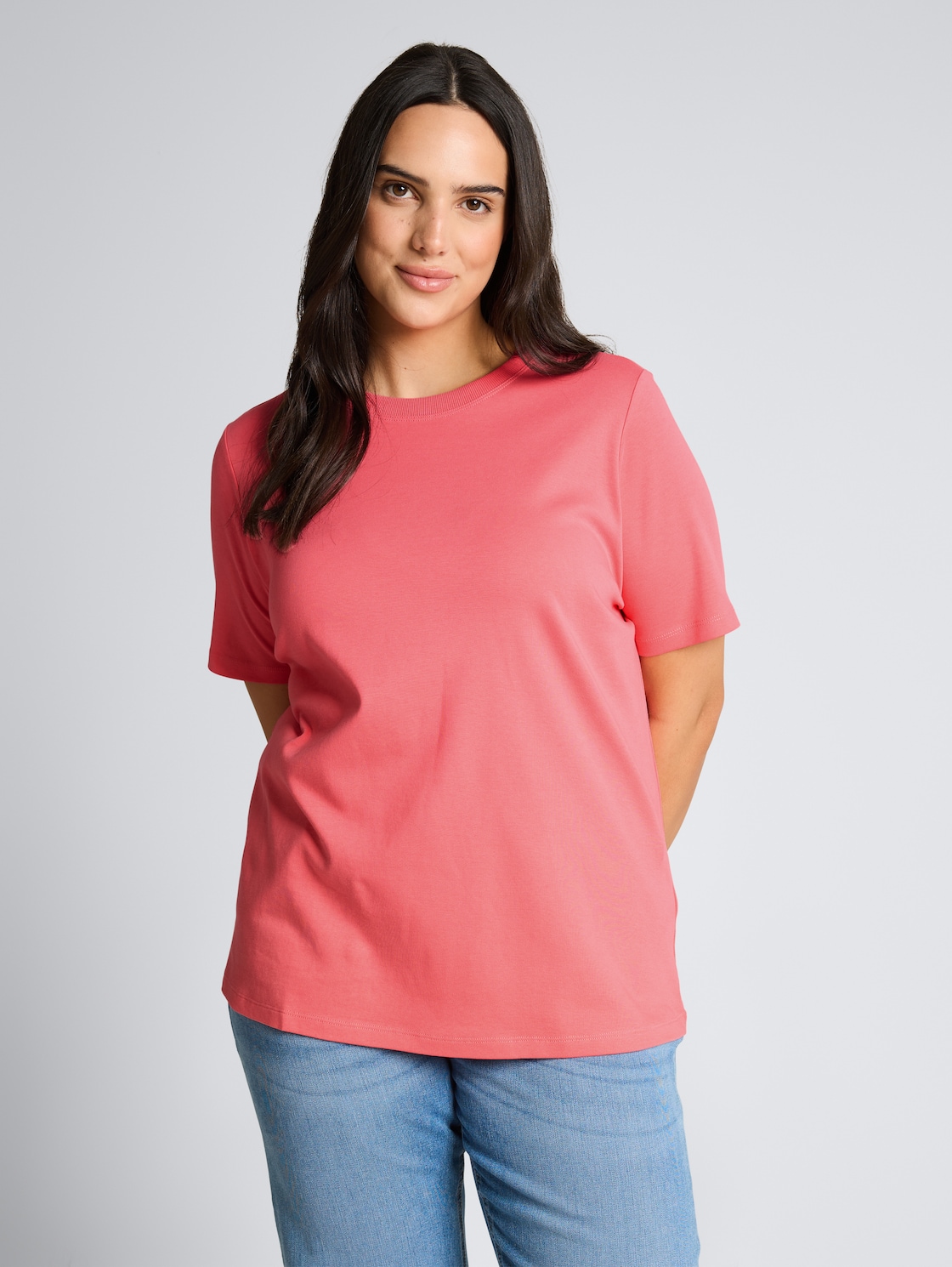 Thumbnail - TOM TAILOR Damen Plus Size - Basic T-Shirt aus Baumwolle, rosa, Uni, Gr. 54