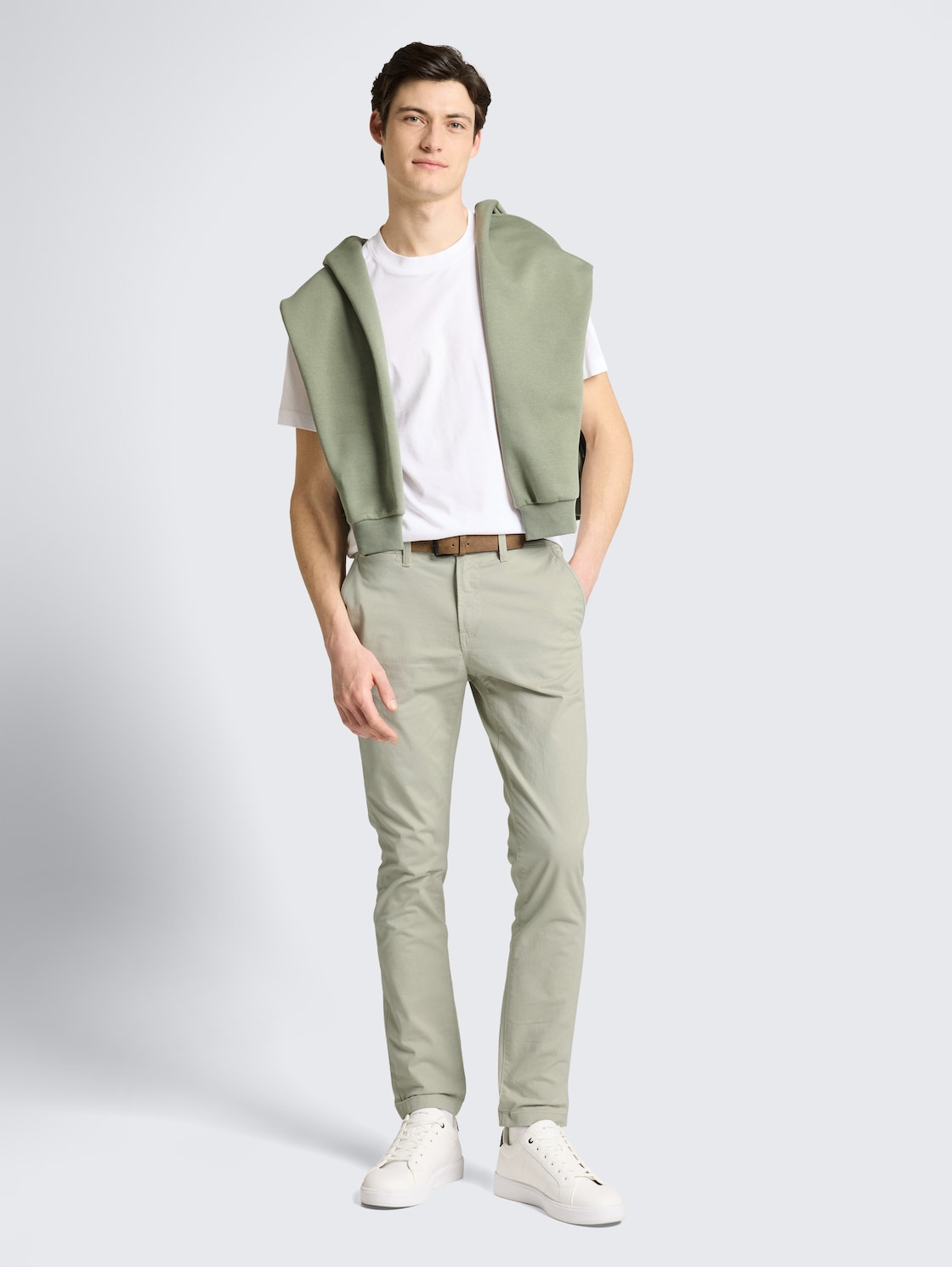 Thumbnail - TOM TAILOR DENIM Herren TTSLIM Chino Hose mit Gürtel, grau, Uni, Gr. 32/32