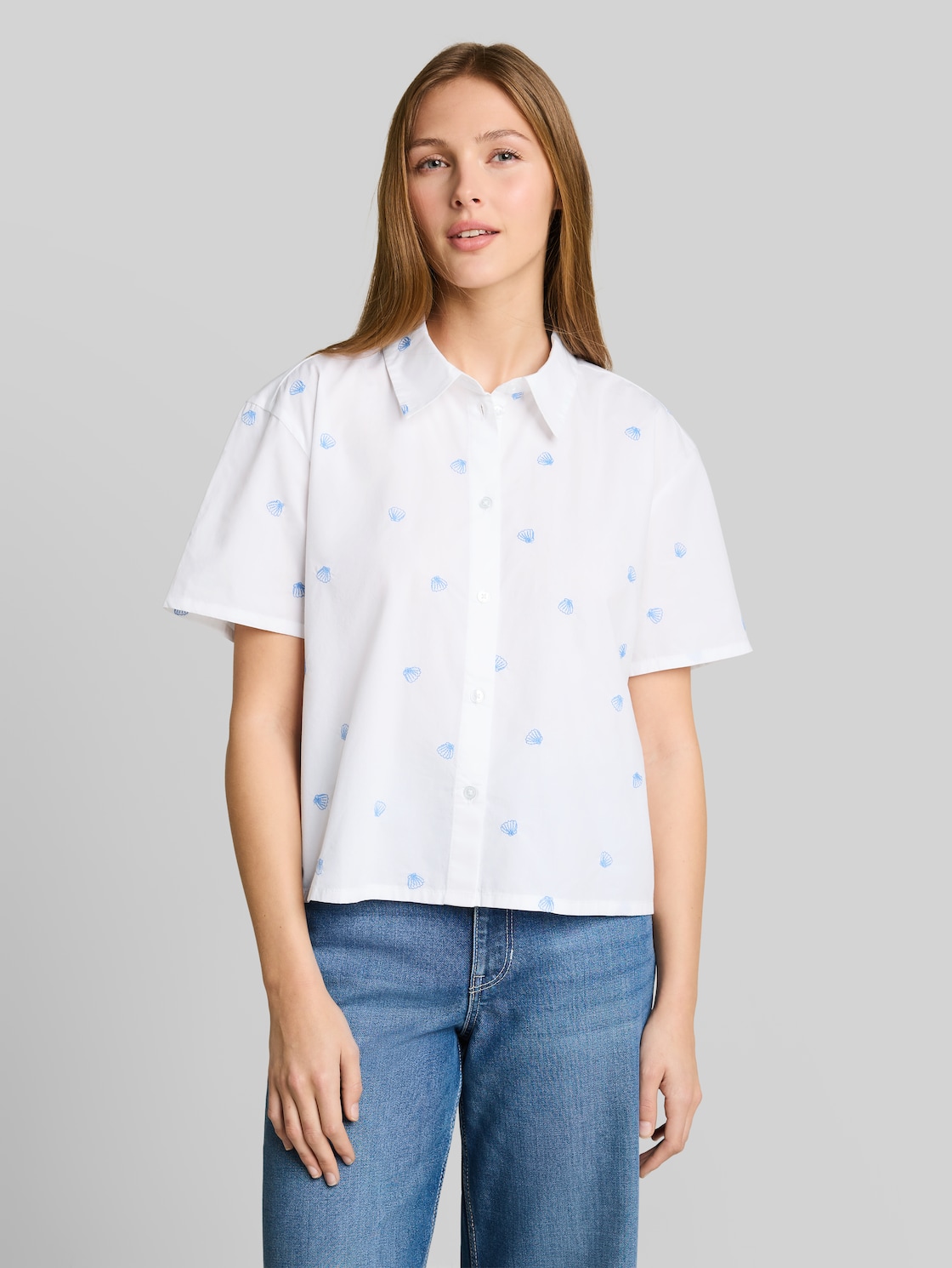  Tom Tailor Denim Damen Boxy Fit Hemdbluse Mit Stickereien, Weiß, Gemustert, Gr. Xxl 