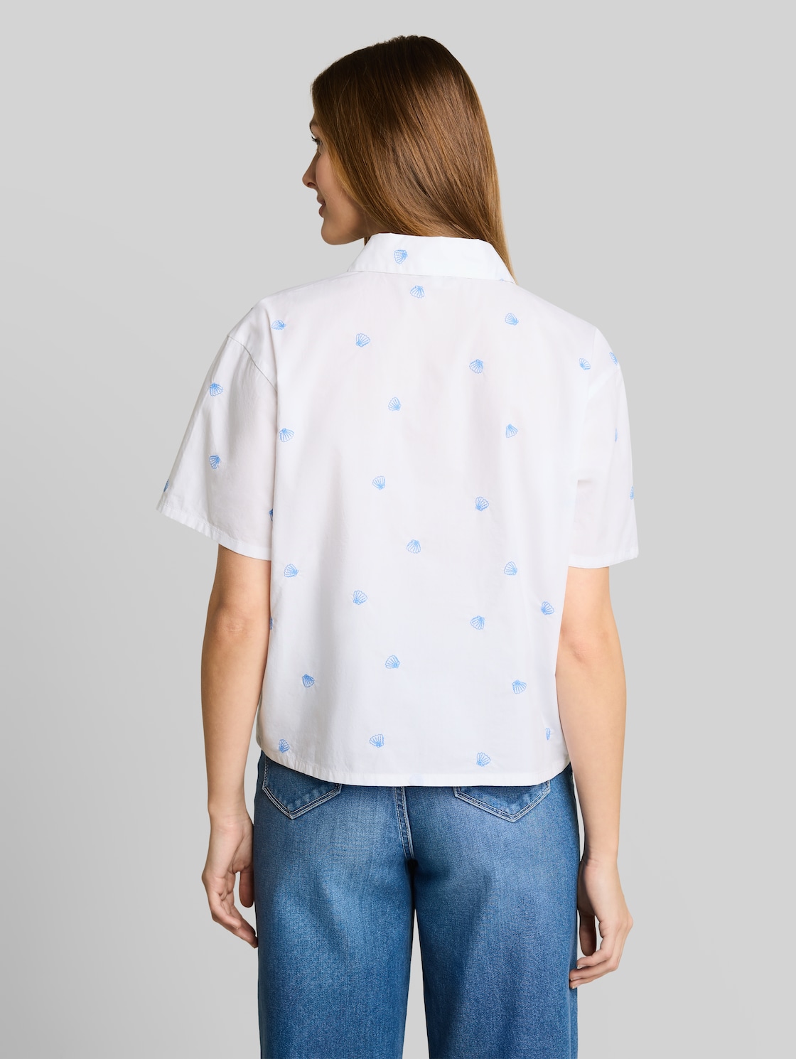  Tom Tailor Denim Damen Boxy Fit Hemdbluse Mit Stickereien, Weiß, Gemustert, Gr. Xxl 