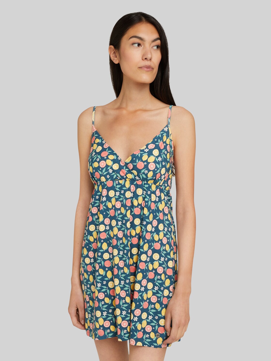 TOM TAILOR Ärmelloses Nachthemd mit Zitronen-Print, Damen, dark blue allover, Größe: 38