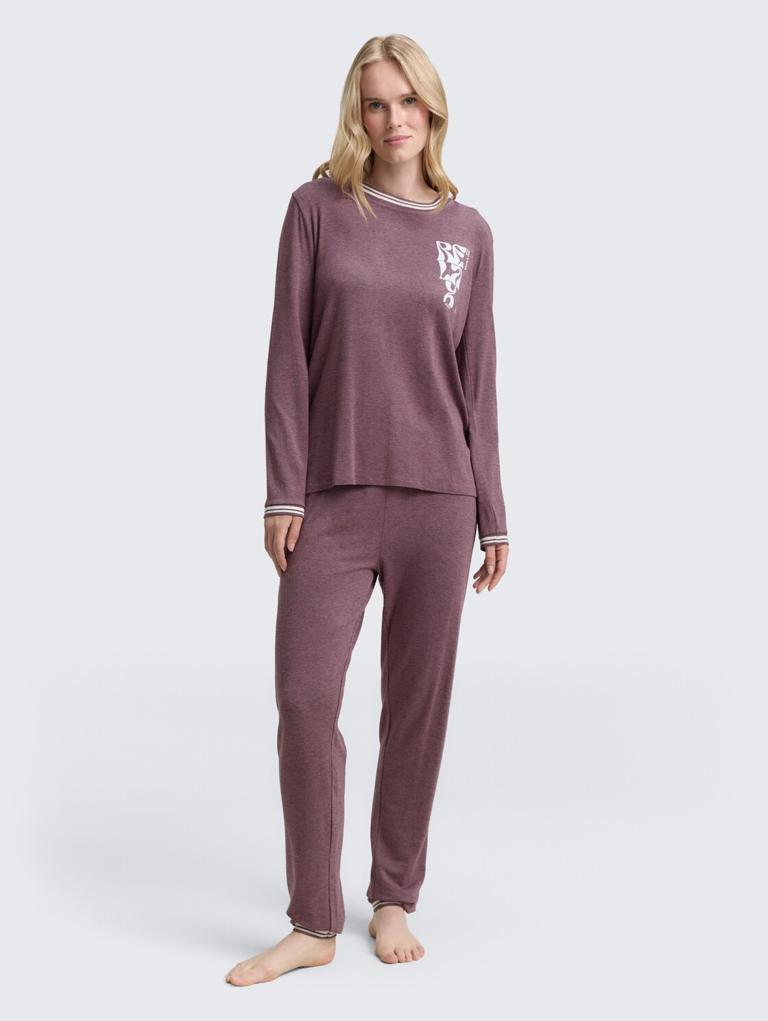 Thumbnail - TOM TAILOR Damen Pyjama-Set in Melange Optik, lila, Meliert, Gr. 36