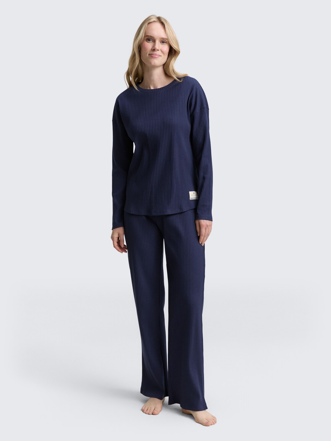 Thumbnail - TOM TAILOR Damen Basic Pyjama-Set, blau, Uni, Gr. 46