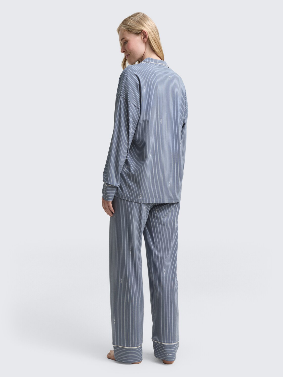 Thumbnail - TOM TAILOR Damen Pyjama-Set mit Streifenmuster, blau, Gestreift, Gr. 42