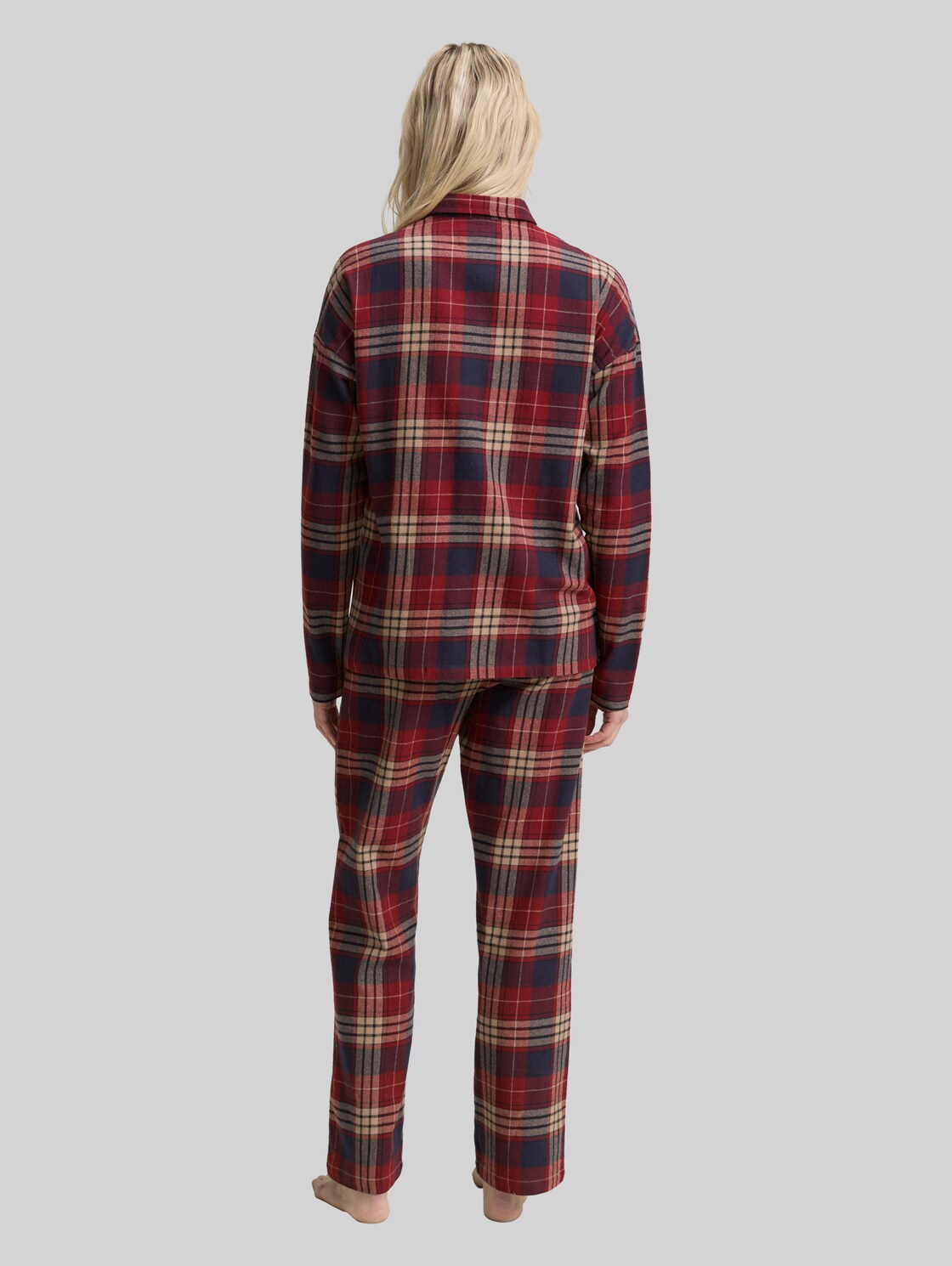  Tom Tailor Damen Pyjama-set Mit Karomuster, Rot, Kariert, Gr. 46 