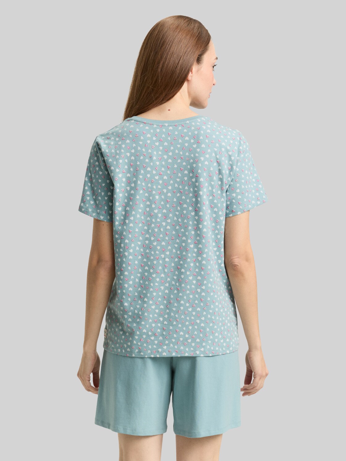  Tom Tailor Damen Pyjama-set Mit Herzmuster, Blau, Gemustert, Gr. 36 