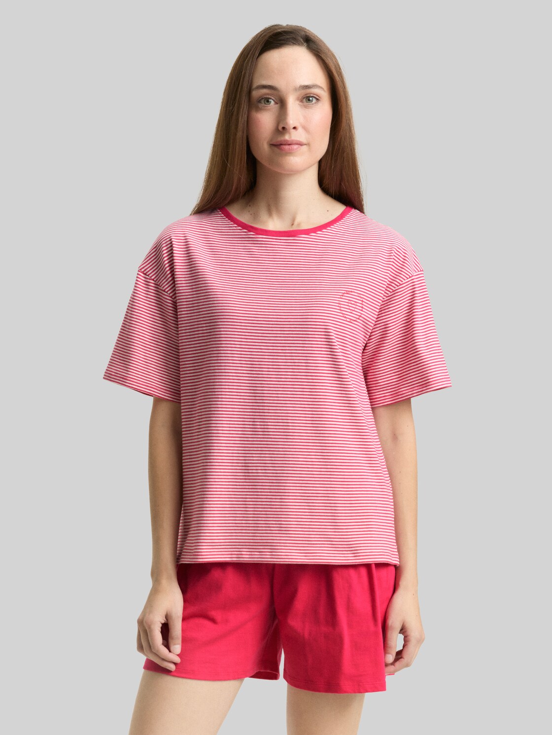  Tom Tailor Damen Pyjama-set Mit Streifenmuster, Rot, Gestreift, Gr. 36 
