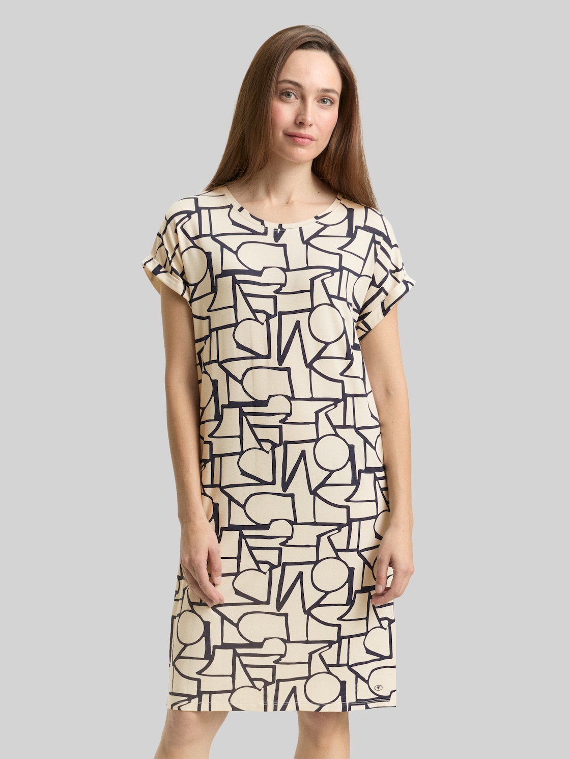  Tom Tailor Damen Nachthemd Mit Muster, Beige, Gemustert, Gr. 36 