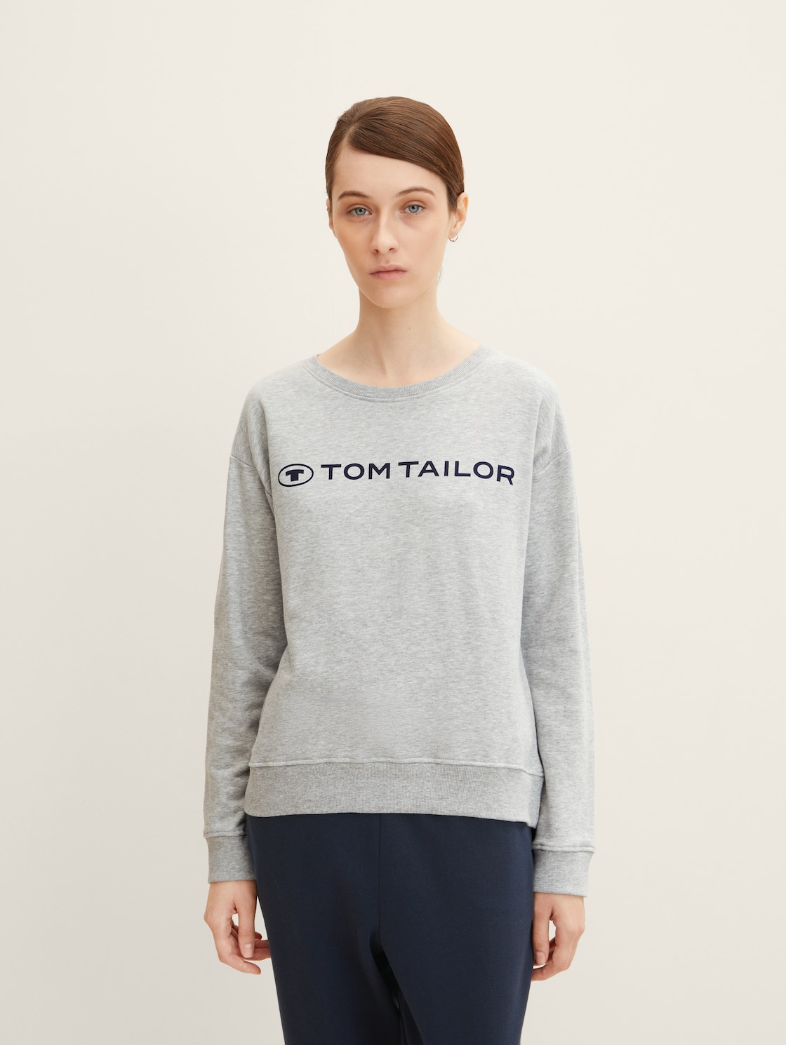 TOM TAILOR Damen Sweatshirt mit Logo-Print, grau, Gr. 36,