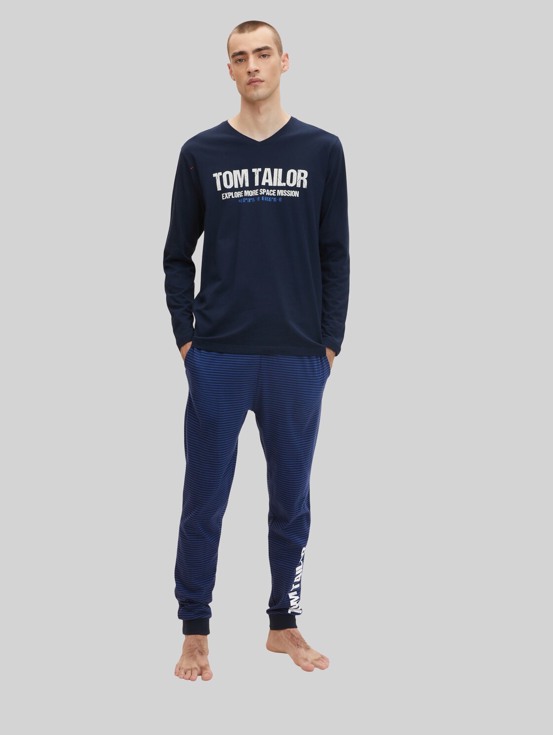 TOM TAILOR Herren gestreifte Pyjamahose, blau, Streifenmuster, Gr. 48/S,