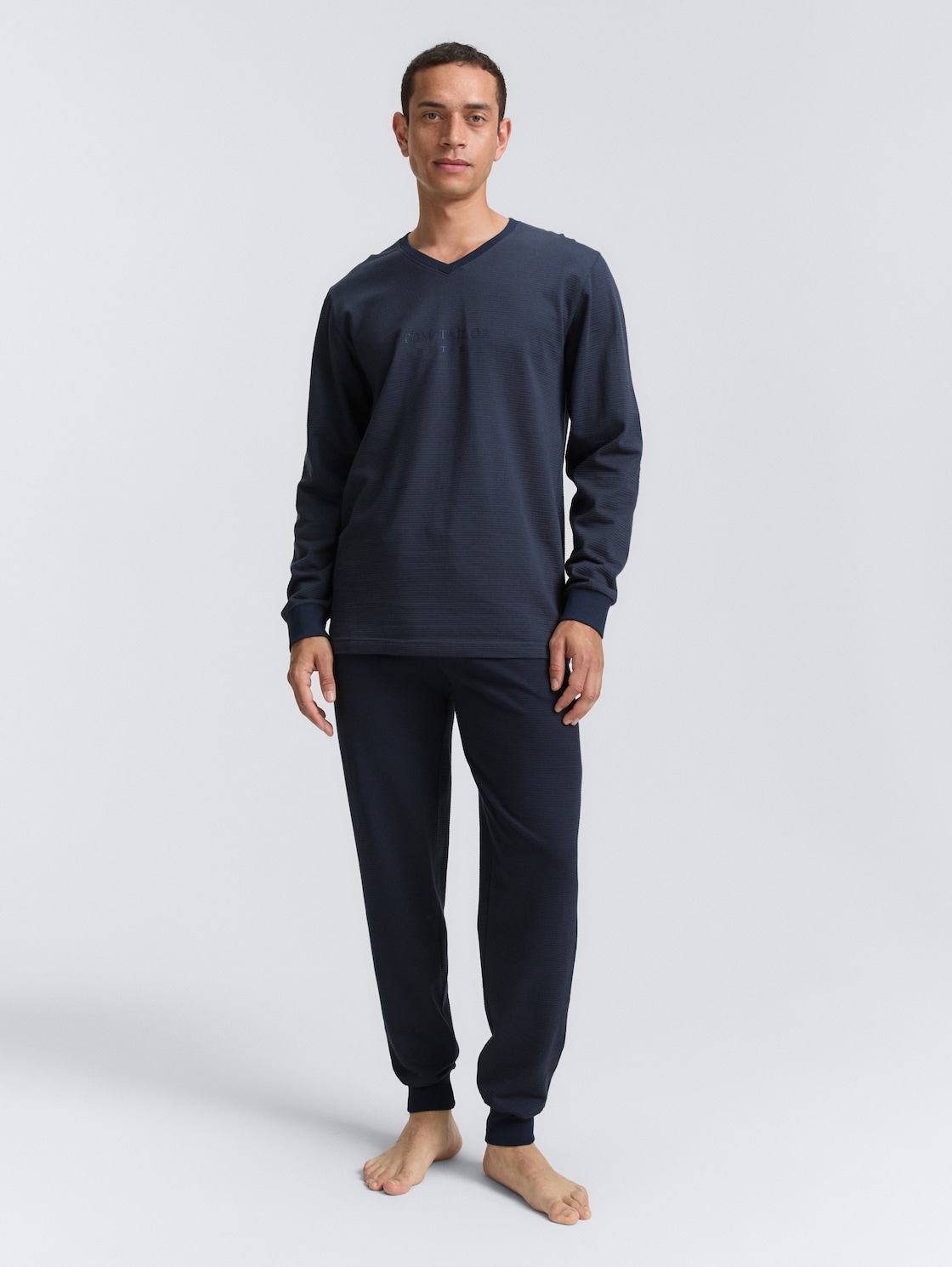 Thumbnail - TOM TAILOR Herren Ripp Pyjama-Set, blau, Uni, Gr. 56