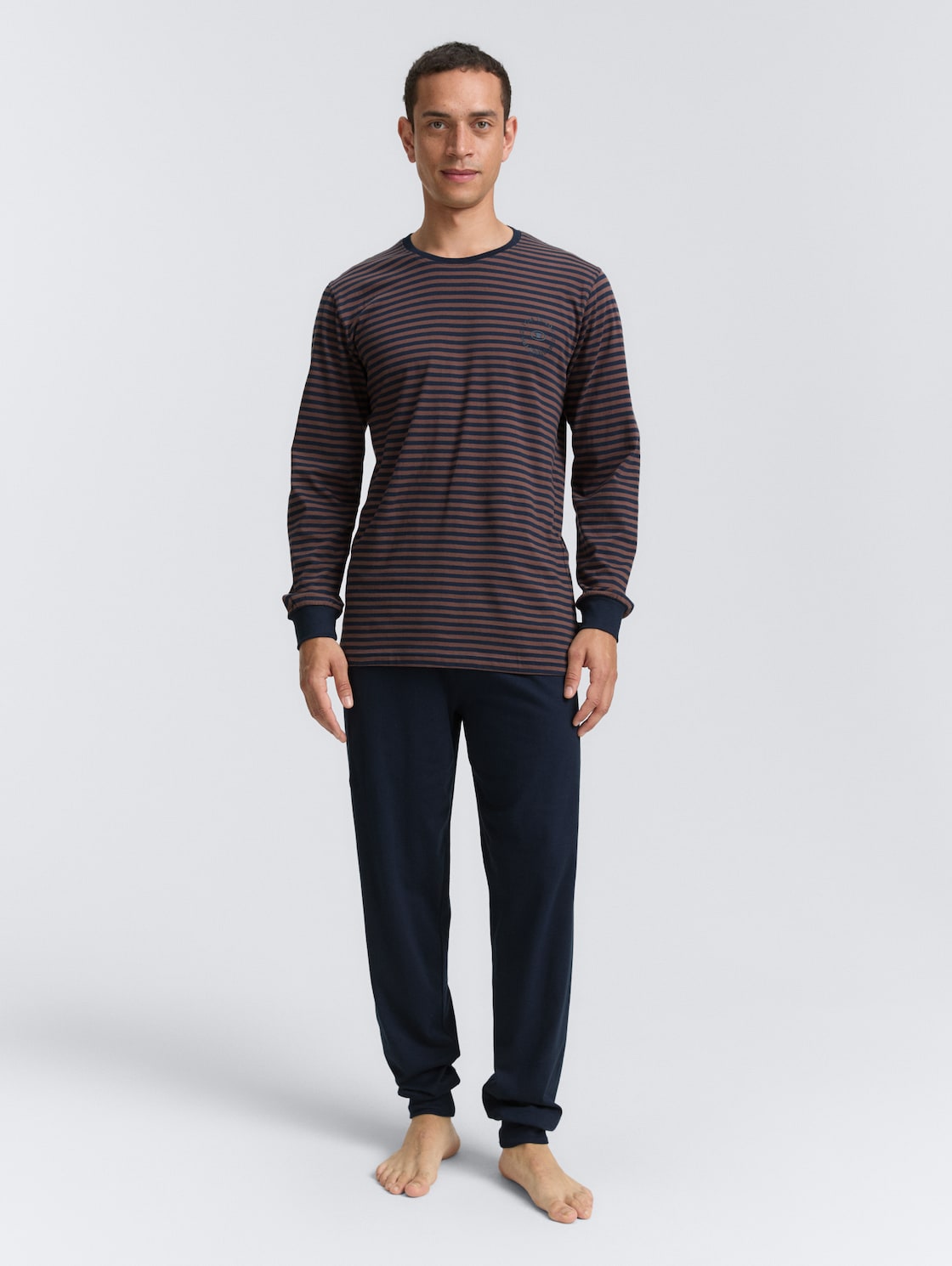 Thumbnail - TOM TAILOR Herren Pyjama-Set mit Streifenmuster, braun, Gestreift, Gr. 54