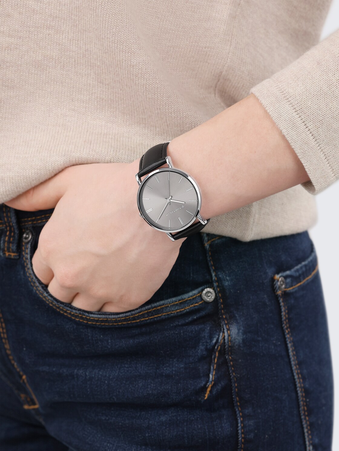 Thumbnail - TOM TAILOR Damen Armbanduhr silber, Ziffernblatt schwarz mit 36mm, silber, Gr. ONESIZE