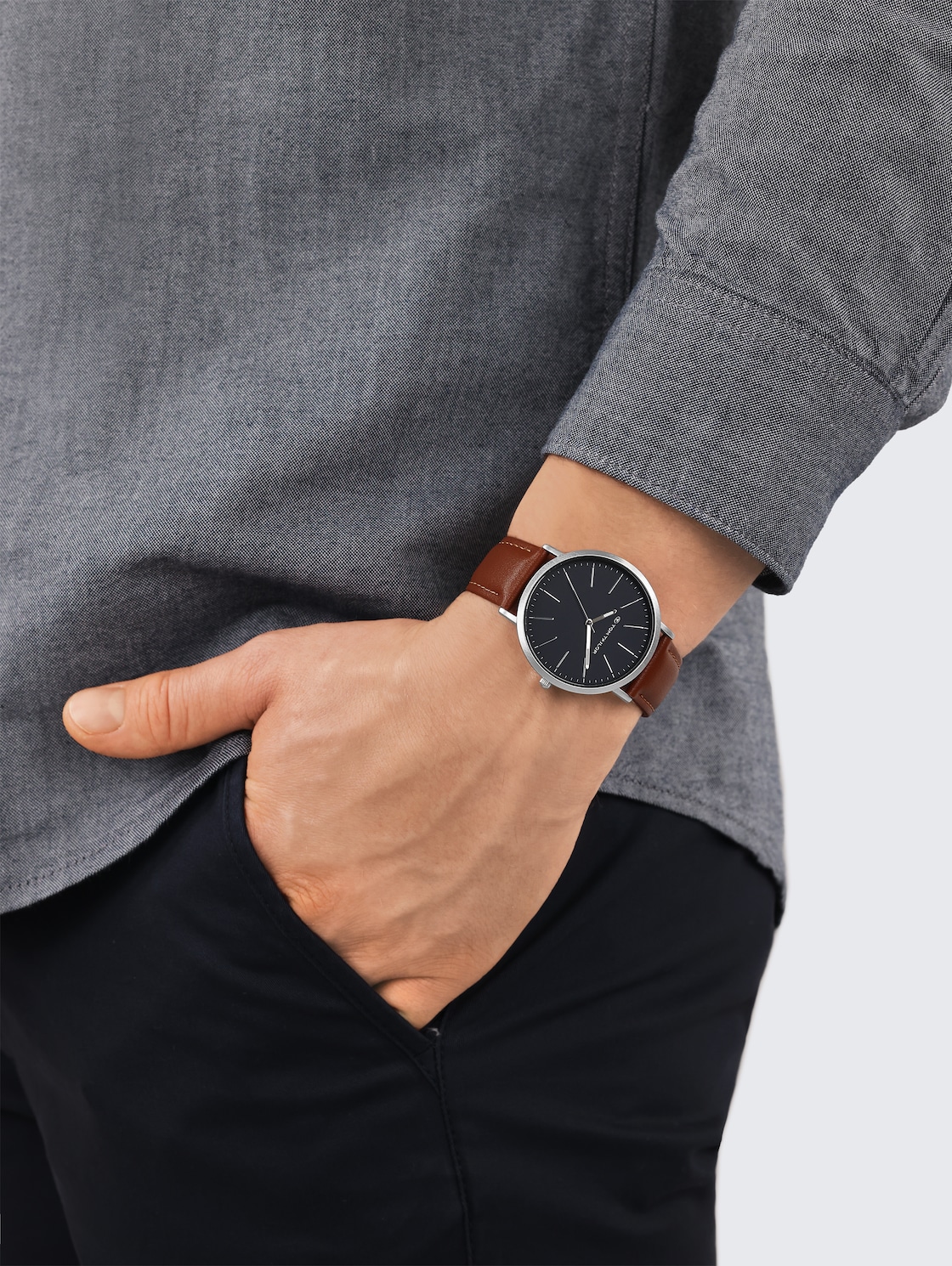 Thumbnail - TOM TAILOR Herren Armbanduhr silber, Ziffernblatt braun mit 40mm, silber, Gr. ONESIZE