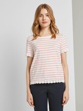 Gestreiftes T-Shirt mit Spitzendetails - Frauen - Red Mid Blue White Stripe Gestreiftes T-Shirt mit Spitzendetails - Frauen - Red Mid Blue White Stripe - 1 - TOM TAILOR Denim