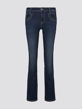 TOM TAILOR Damen Alexa Straight Jeans mit Bio-Baumwolle, blau, Logo Print, Gr. 29/32