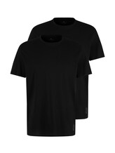 TOM TAILOR Herren Doppelpack T-Shirt, schwarz, Logo Print, Gr. S
