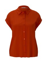 TOM TAILOR Damen Kurzärmlige Bluse mit Kent-Kragen, orange, gestreift, Gr.42