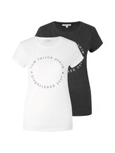 TOM TAILOR DENIM Damen T-Shirt im Doppelpack, grau, unifarben mit Print, Gr.L