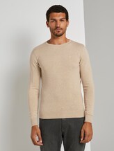 Schlichter Strickpullover - Männer - beige dark melange Schlichter Strickpullover - Männer - beige dark melange - 1 - TOM TAILOR
