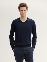 Basic Strickpullover - Männer - Knitted Navy Melange Basic Strickpullover - Männer - Knitted Navy Melange - 1 - TOM TAILOR