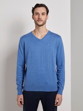 Schlichter Strickpullover - Männer - mid blue melange Schlichter Strickpullover - Männer - mid blue melange - 1 - TOM TAILOR