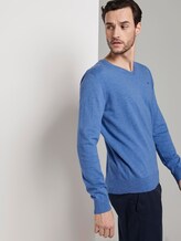 Schlichter Strickpullover - Männer - mid blue melange Schlichter Strickpullover - Männer - mid blue melange - 5 - TOM TAILOR