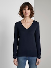 Pullover mit V-Ausschnitt - Frauen - Sky Captain Blue Pullover mit V-Ausschnitt - Frauen - Sky Captain Blue - 1 - TOM TAILOR