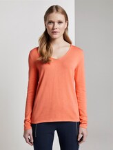 Jumper with V-neckline - Women - Fusion Coral Jumper with V-neckline - Women - Fusion Coral - 1 - TOM TAILOR