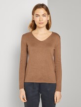Pullover mit V-Ausschnitt - Frauen - Hay Beige Non-Solid Pullover mit V-Ausschnitt - Frauen - Hay Beige Non-Solid - 1 - TOM TAILOR