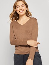 Pullover mit V-Ausschnitt - Frauen - Hay Beige Non-Solid Pullover mit V-Ausschnitt - Frauen - Hay Beige Non-Solid - 5 - TOM TAILOR