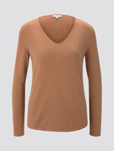 Pullover mit V-Ausschnitt - Frauen - Hay Beige Non-Solid Pullover mit V-Ausschnitt - Frauen - Hay Beige Non-Solid - 7 - TOM TAILOR