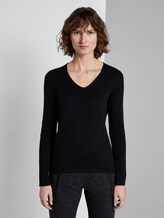 Pullover mit V-Ausschnitt - Frauen - Deep Black Pullover mit V-Ausschnitt - Frauen - Deep Black - 1 - TOM TAILOR