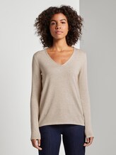 Pullover mit V-Ausschnitt - Frauen - cloud grey melange Pullover mit V-Ausschnitt - Frauen - cloud grey melange - 1 - TOM TAILOR