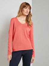 Jumper with V-neckline - Women - strong peach melange Jumper with V-neckline - Women - strong peach melange - 1 - TOM TAILOR