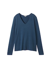 TOM TAILOR Damen Pullover mit V-Ausschnitt, blau, Uni, Gr. S