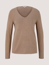Jumper with V-neckline - Women - french clay beige melange Jumper with V-neckline - Women - french clay beige melange - 7 - TOM TAILOR