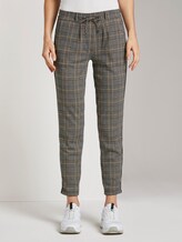 Checked trousers with tape detail - Women - black white yellow glencheck Checked trousers with tape detail - Women - black white yellow glencheck - 1 - TOM TAILOR