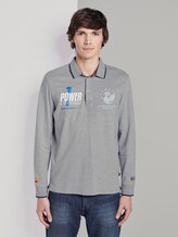 Kylin: Long sleeved polo shirt with print - Men - Middle Grey Melange Kylin: Long sleeved polo shirt with print - Men - Middle Grey Melange - 1 - TOM TAILOR