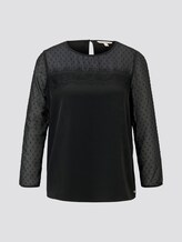 TOM TAILOR DENIM Damen Bluse mit Netzeinsatz, schwarz, unifarben, Gr.XL
