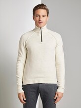 Knitted jumper with stand-up collar - Men - offwhite nep yarn Knitted jumper with stand-up collar - Men - offwhite nep yarn - 1 - TOM TAILOR