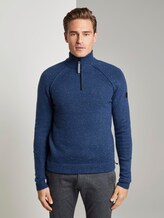 Strickpullover mit Stehkragen - Männer - dark blue nep yarn Strickpullover mit Stehkragen - Männer - dark blue nep yarn - 1 - TOM TAILOR