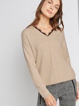 Pullover mit Spitzeneinsatz - Frauen - desert sand melange Pullover mit Spitzeneinsatz - Frauen - desert sand melange - 5 - TOM TAILOR