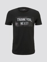 TOM TAILOR DENIM Herren T-Shirt mit Wendepailletten, schwarz, unifarben mit Print, Gr.L