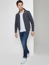 Sweatjacke mit Stehkragen - Männer - Washed Knitted Navy Melange Sweatjacke mit Stehkragen - Männer - Washed Knitted Navy Melange - 3 - TOM TAILOR