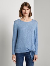 T-shirt mit Knotendetail - Frauen - blue white structure T-shirt mit Knotendetail - Frauen - blue white structure - 1 - TOM TAILOR