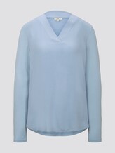 TOM TAILOR Damen Blusenshirt mit V-Ausschnitt, blau, unifarben, Gr.L
