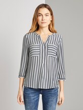 Gestreifte Bluse mit Taschen - Frauen - offwhite navy vertical stripe Gestreifte Bluse mit Taschen - Frauen - offwhite navy vertical stripe - 1 - TOM TAILOR